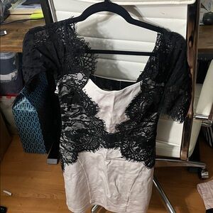 bebe Black and White Lace Mini Dress